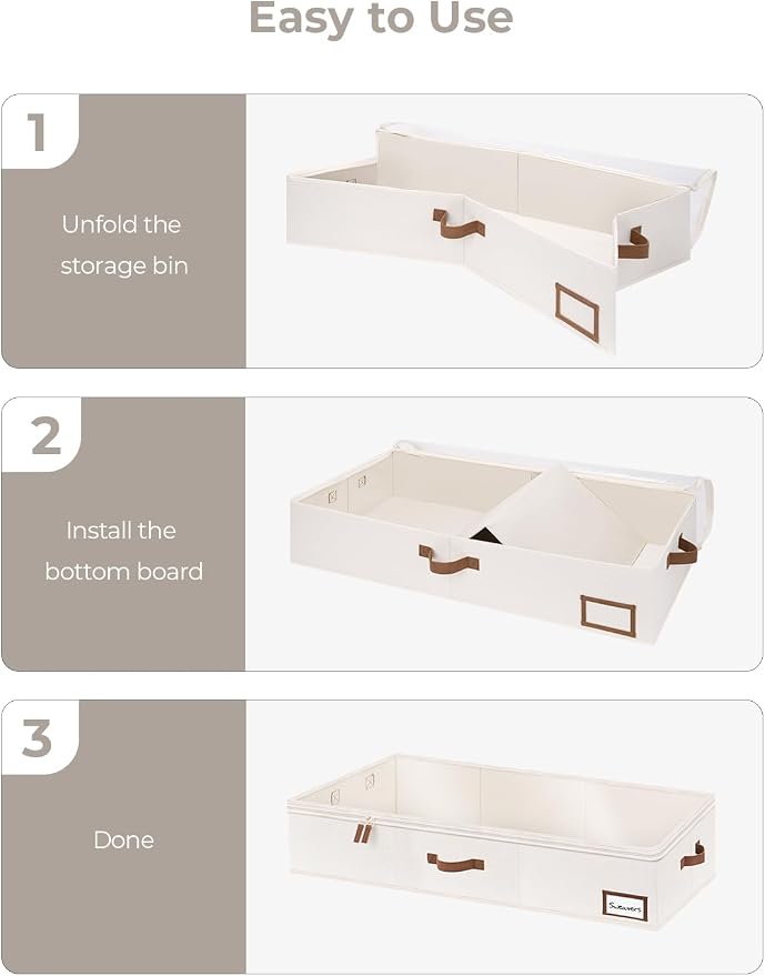 StorageWorks Under Bed Storage Containers with Handles and Label Holder, 2 Pack Ultra-thick Fabric Underbed Bins, Closet Organizer for Clothes, Blankets, Sweater