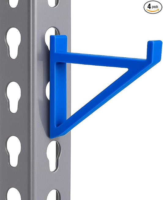 Garage Storage Utility Hooks (4-Pack) – Keyhole Shelving Hook Fits Standard Boltless Uprights – Strong Organization for Workshop & Shelves (Blue)