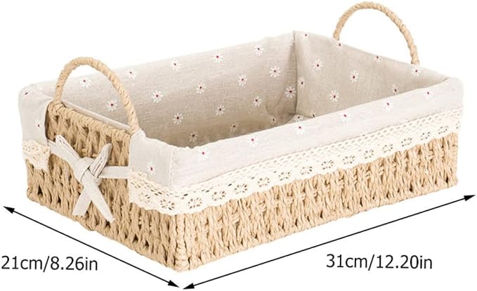 PRETYZOOM Hand-Woven Storage Basket Iron Frame Decorative Organizer for Snacks and Miscellaneous Items Portable Woven Bin for Home and Garden