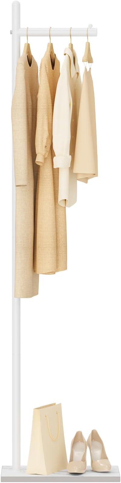 Yawinhe Metal Coat Stand with Square Base,68.5 Inches High,White,1-Pack | Coat Rack with Rock Base;L Shaped Freestanding Hall Tree;Clothes Hanger Stand Suitable for Bedroom,Hallway, Entrance