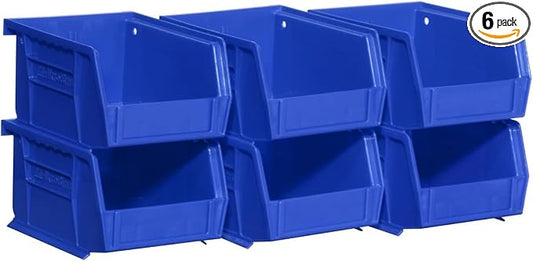 Akro-Mils 30210 AkroBins Plastic Storage Bins, Space-Saving Stackable Bins for Garage, Pantry, Craft Organization, 5" x 4" x 3", Blue, 6-Pack