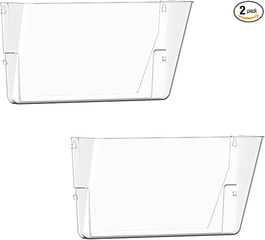 Gawerk Clear Acrylic Single Pocket, Plastic Hanging Wall Mount File Holder for Office Home (Clear, 2 Pack)