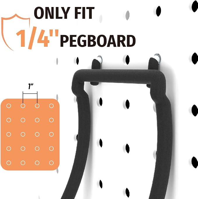 HUHOLE 10 Pack Pegboard Drill Holder Utility Hooks for 1/4 Inch Pegboard | Tool Holders with 20 lb Capacity for Power Tools, Hammers, Cords, Hoses, Shovels, Brooms and Garage Storage
