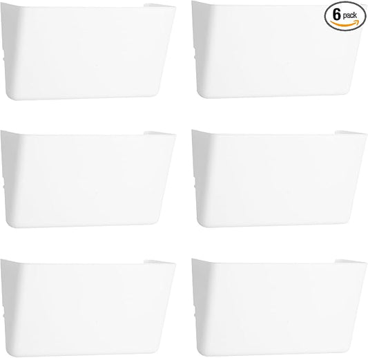 EASEPRES 6 Pack White Plastic Single Pocket Hanging File Organizer, Wall Mount Paper Mails Magazines Holder, Mounted Folder Bins for Office School and Home, 12.99x4.13x7.48 inches