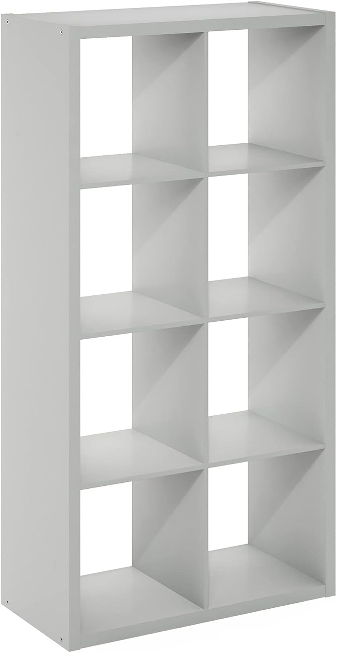8-Cube Cubicle Bookshelf, Cube Bookcase with Open Back, Reversible Book Shelf, Cube Storage Organizer, 15 x 30 x 58, for Living Room, Home Office, Light Grey
