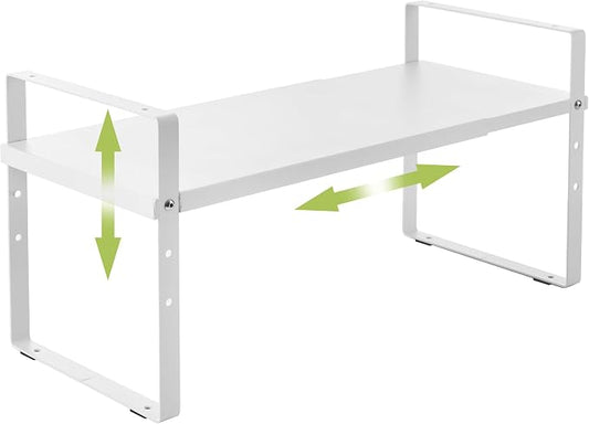 Across-Star Expandable Cabinet Shelf Organizer Rack, Stackable Kitchen Counter Storage Shelves Stand, Adjustable Height Pantry Shelf Spice Rack (White, 1 Pack)