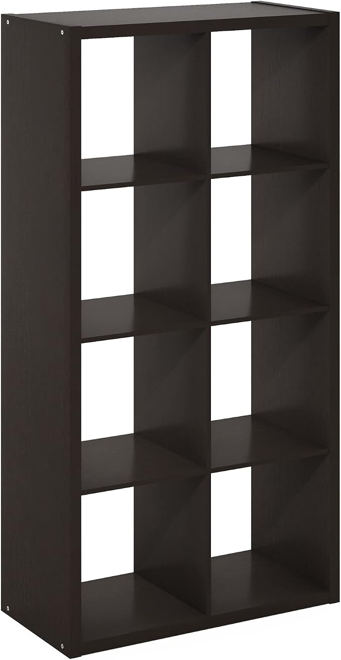 8-Cube Cubicle Bookshelf, Cube Bookcase with Open Back, Reversible Book Shelf, Cube Storage Organizer, 15 x 30 x 58, for Living Room, Home Office, Dark Oak
