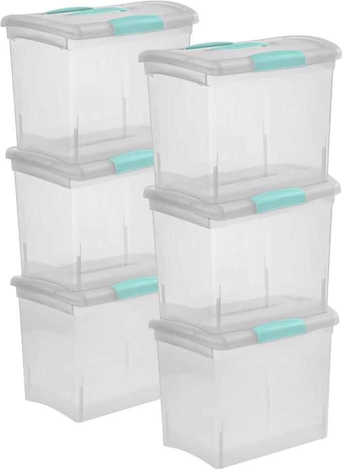 Sterilite Large Nesting ShowOffs™, Clear Bin w/Latch Lid & Handle, 6 Pack | Heavy-Duty and Stackable Utility Box Containers for Home, Office, Cabinet, Closet, Bedroom, and Basement Organization