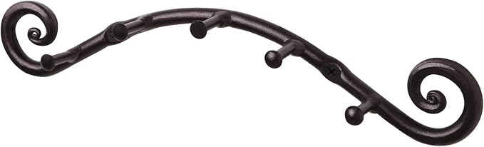 RTZEN Farmhouse Small Key Holder for Wall, Wrought Iron Wall Mount Rack | Handcrafted Swirl Decorative, 5 Key Hooks for Home Entryway, Purse, Coat and Leash Holder or Organizer (Swirly Black)