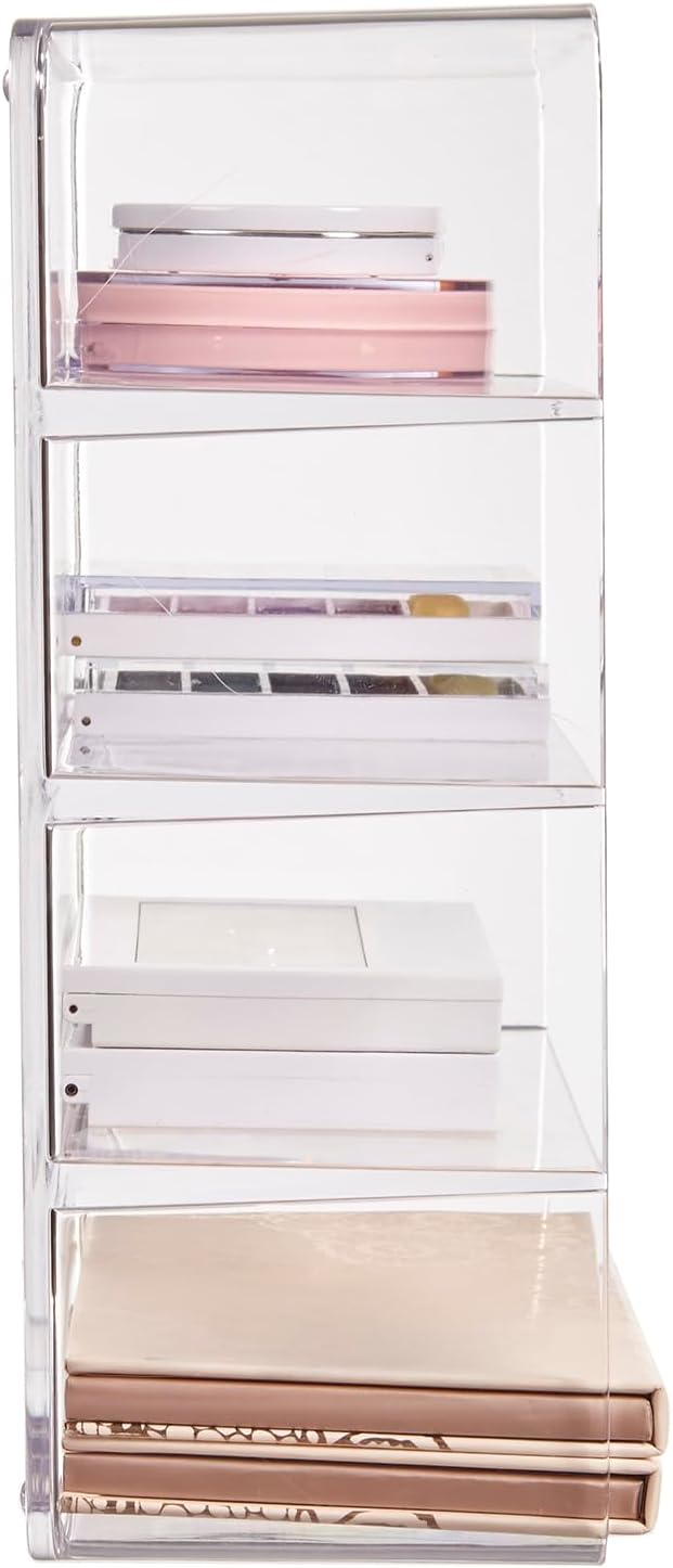 STORi 4-Compartment Clear Plastic Organizer, Rectangular Divided Makeup and Vanity Storage Bin, Use Upright for Eyeshadow Palettes, Made in USA