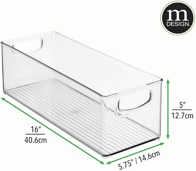 mDesign Plastic Stackable Kitchen Organizer - Storage Bin with Handles for Refrigerator, Freezer, Cabinet, and Pantry Shelves Organization - Food Container - 2 Pack - Clear