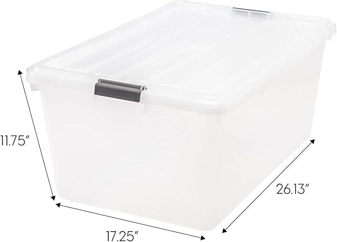 IRIS USA 5-Pack 68 Qt Stackable Storage Bins with Lids, Clear | Clear design makes contents easy to identify while organizing closets, bedrooms and storage rooms, Stackable and nestable