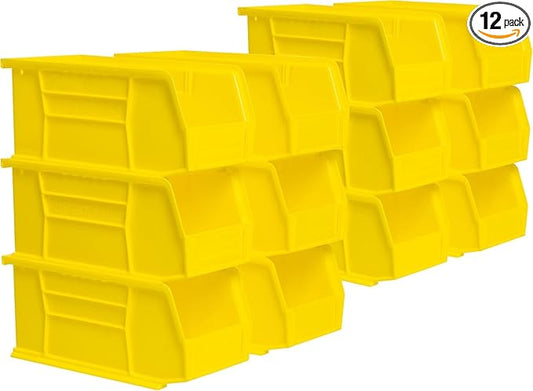 Akro-Mils 30230 AkroBins Plastic Storage Bins, 11"x5"x5", Yellow, 12-Pack | Space-Saving Stackable Bins for Garage, Pantry, Craft Organization