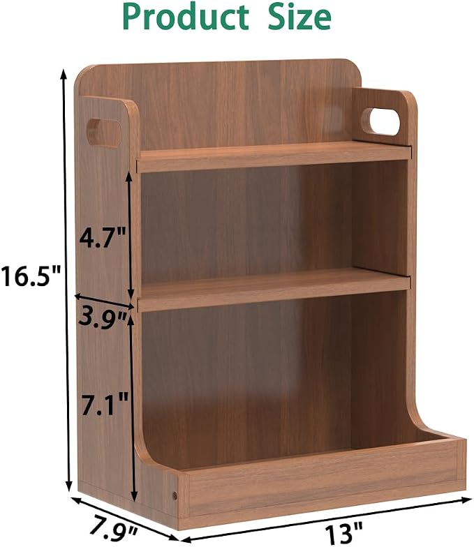 Solid Wood 3-Tier Spice Rack Countertop Organizer Kitchen Storage Shelf | Sturdy wood desktop shelf for spices, coffee bars & bathroom vanities. Features portable handles & full back stability.