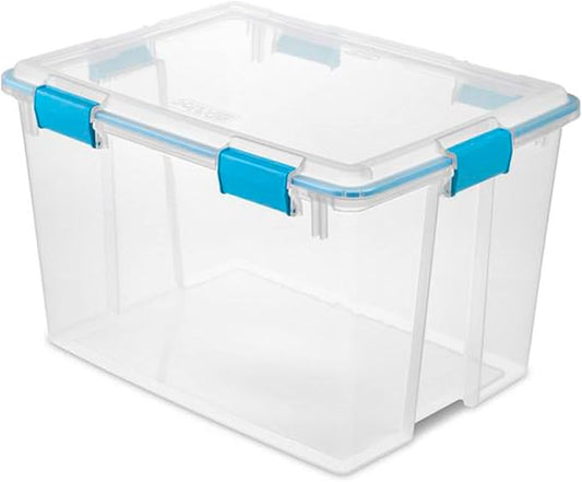 Sterilite 80 Qt Gasket Box, Stackable Storage Bin with Latching Lid and Tight Seal, Plastic Container to Organize Basement, Clear Base and Lid, 1-Pack