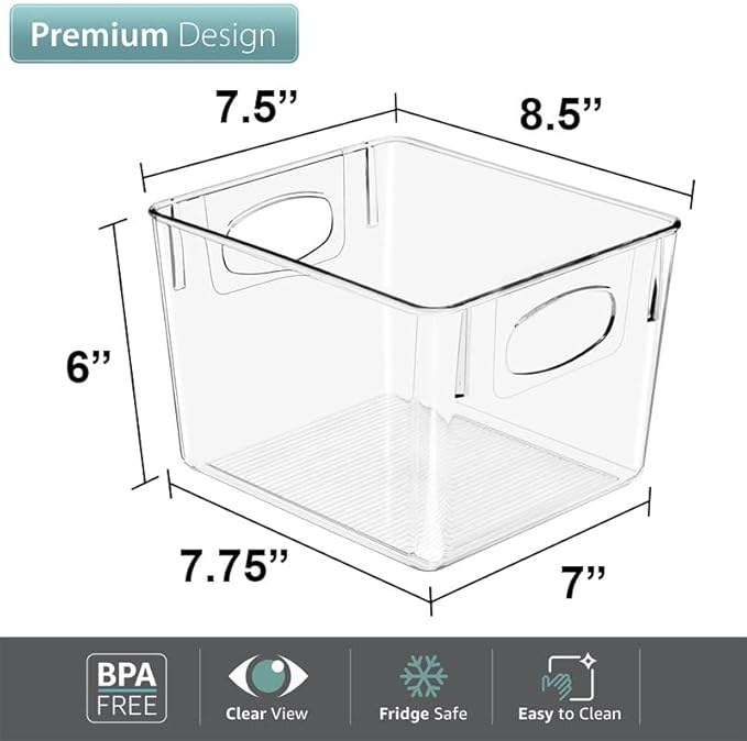 Sorbus Medium Clear Plastic Storage Bins for Shelves, Clothes, with Handle - Clear Storage Bins, Drawer, Shelf, Closet, Pantry, Fridge, Freezer Organizer Bins, Closet Organizers and Storage (2 pack)