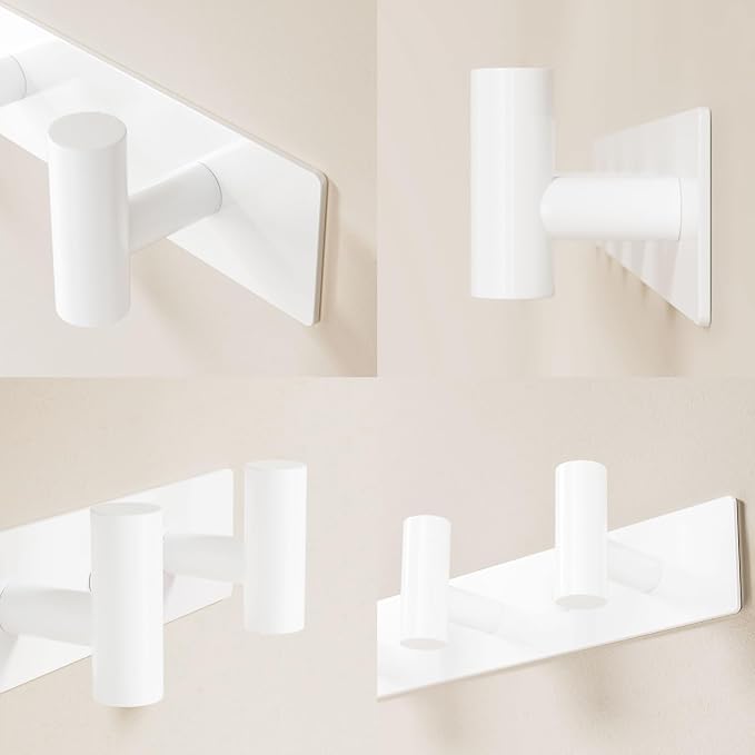 White Wall Mounted Coat Rack – 5 T-Shaped Hooks on 16.5" Rail, (1 Pack) | for Hanging Hats, Bags & Towels, Heavy-Duty Metal Hooks for Entryway, Bathroom, Closet, Bedroom