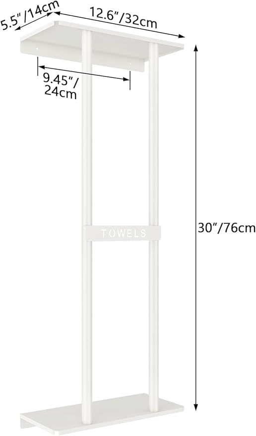 STWWO Wall Towel Rack for Rolled Towels, Towel Storage for Small Bathroom Can Holds 6 Large Towels, 30 inch Towel Racks with Shelf, White
