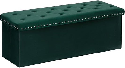 B FSOBEIIALEO Storage Ottoman Bench, Folding Tufted Ottoman with Storage, Extra Large 140L Toy Chest Bench for Bedroom, Luxury Velvet Fabric, 43 Inches Green
