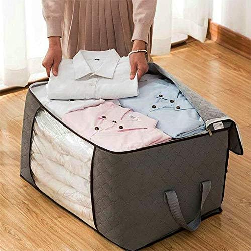 Szxc 4 Pack Foldable Large Storage Bags for Comforter Quilt Blanket Clothes | 28 x 20 x 12 inch with Clear Window & Handles,Easy to Fit King Size Comforter Set ,Closet Under Bed Organizer