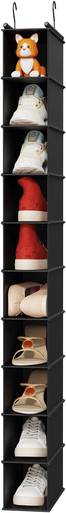 MAX Houser 10 Tier Foldable Hanging Shoe Organizer, Hanging Shoe Storage Shelf, Black
