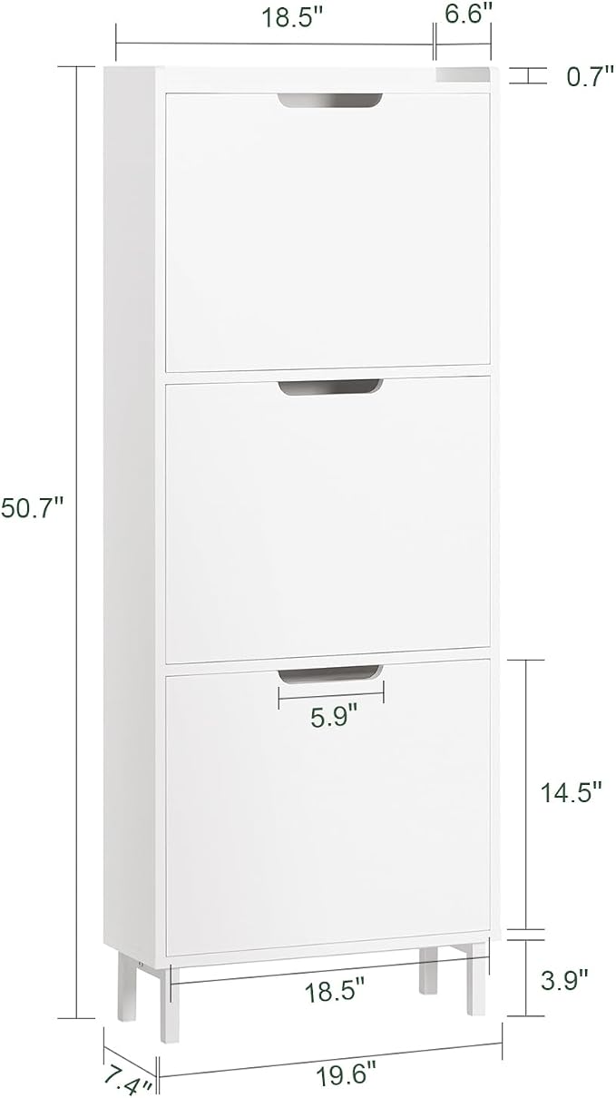Haotian Slim Shoe Cabinet Entryway | Hidden Shoe Storage with Three Flip Drawers to Save Space, Freestanding Shoe Rack for Front Door, Entryway, Hallway (White)