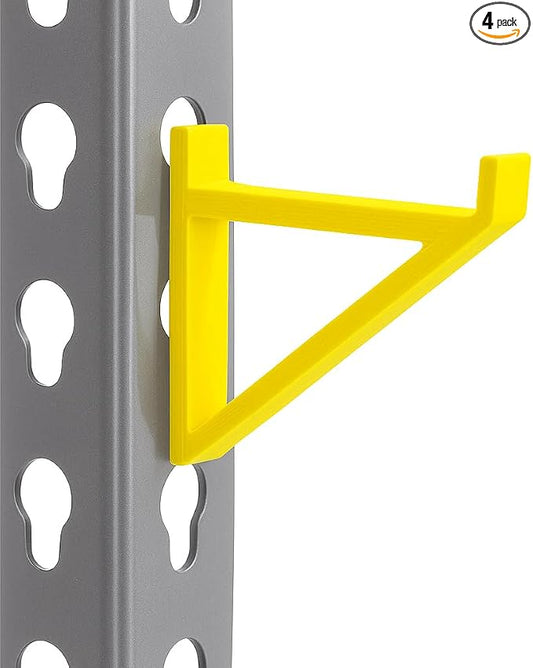 Garage Storage Utility Hooks (4-Pack) – Keyhole Shelving Hook Fits Standard Boltless Uprights – Strong Organization for Workshop & Shelves (Yellow)