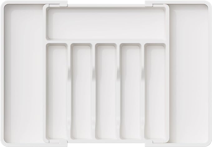 Lifewit Extra Large Silverware Drawer Organizer, Expandable Utensil Tray for Kitchen, BPA Free Flatware and Cutlery Holder, Adjustable Plastic Storage for Spoons Forks Knives, 13-22 x 15, White