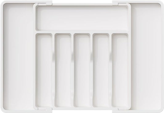 Lifewit Extra Large Silverware Drawer Organizer, Expandable Utensil Tray for Kitchen, BPA Free Flatware and Cutlery Holder, Adjustable Plastic Storage for Spoons Forks Knives, 13-22 x 15, White