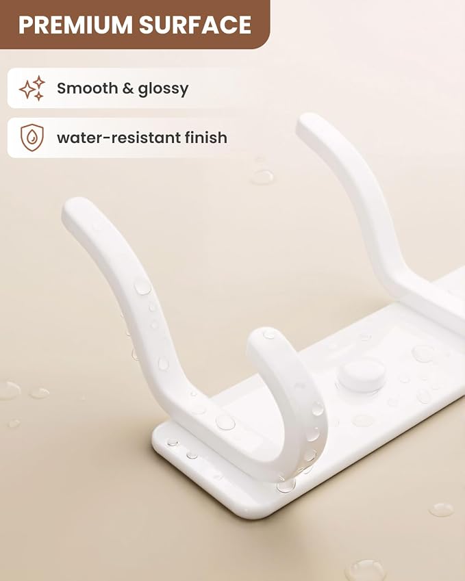Wall Mounted Coat Rack (White, 2 Pack) - Aluminum 6-Hook Rack with Curved Hooks, Drill Installation, Holds Coats, Towels, and Bags, Ideal for Entryway or Office