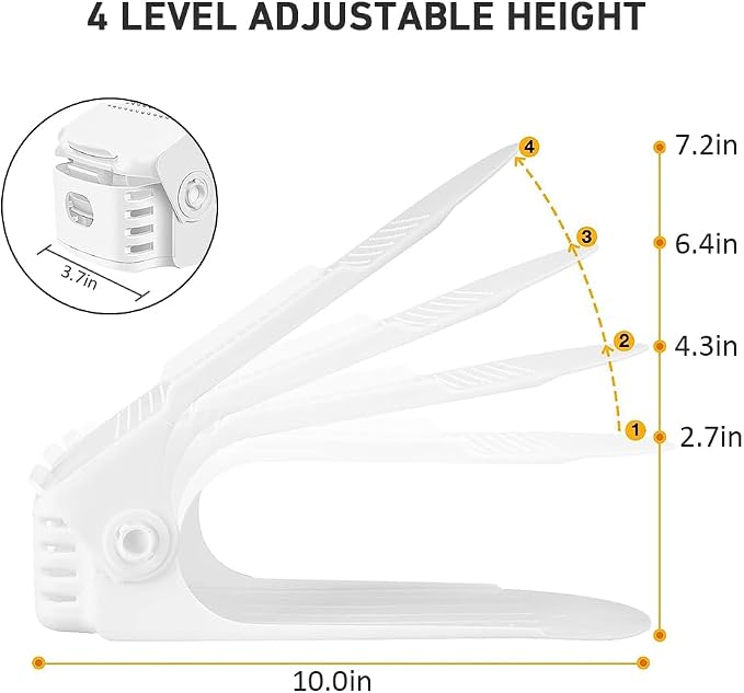 NVGSN Shoe Slots Organizer 12 Pack - Shoe Stackers for a Pair of Shoes, shoe Storage Shoes Space Savers 50%, 4 Levels Adjustable Thickening Double Layer shoes Holders shoe Organizer for Closet, White | 4 Levels Adjustable shoe Organizer for Closet Orga...