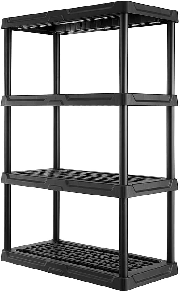 CENTREX 4-Tier Heavy Duty Plastic Storage Shelves for Garage, Black | Utility rack for garage, pantry, or closet organization, Easy assembly, 4 tier at 150lb/shelf, 53"H x 36"W x 18"D