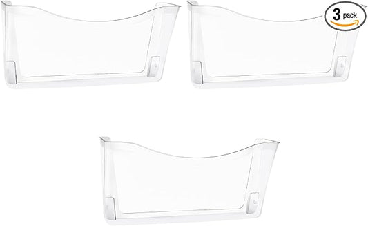 EASEPRES 3 Pack Clear Single Pocket Hanging File Organizer, Plastic Wall Mount Paper Mails Magazines Holder, Mounted Folder Bins for Office School and Home, 13.85x3.14x6.88 inches