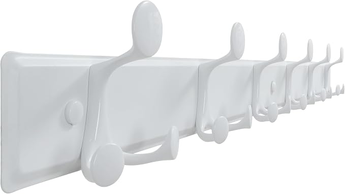 SKOLOO 18 Hooks Wall Mounted Coat Rack, 36 Inch Modern Coat Hanger for Entryway, Bathroom, Garage, Lightweight with 16 Inch Stud Spacing Design, Matte White
