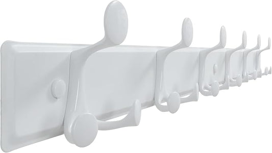 SKOLOO 18 Hooks Wall Mounted Coat Rack, 36 Inch Modern Coat Hanger for Entryway, Bathroom, Garage, Lightweight with 16 Inch Stud Spacing Design, Matte White