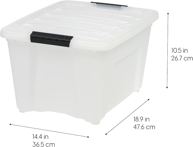 IRIS USA 6-Pack 32 Quart Storage Bins with Lids, Pearl | Conceals contents for a clean look. Great for linens, décor, closet storage, and supplies. Nestable design saves space