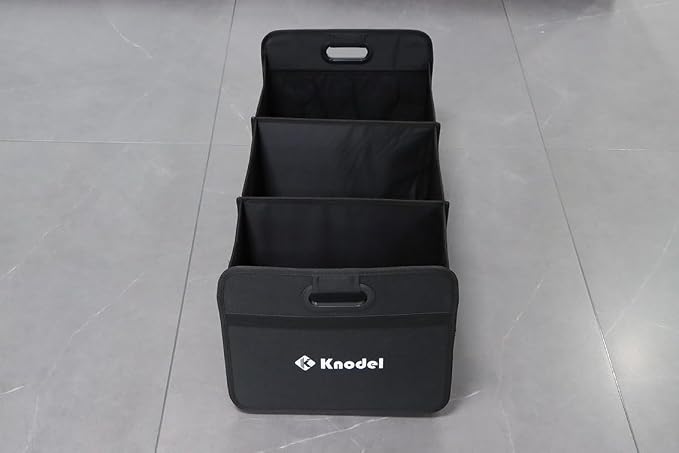 K KNODEL 3 Compartments Trunk Organizer for Car and Suv (Large, Black) | Collapsible Car Storage Organizer, Car Organizers and Storage for Sedan, Cargo Organizer, Car Bin, Basket,Bag, Organization