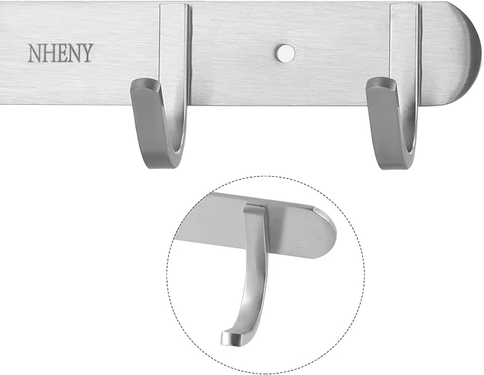 Coat Hook Wall Mount - Towel Hook Rack with 4 Hooks 11-inch Hanger for Hanging Clothes, Bags, Keys, Easy to Install Rail for Bedroom, Bathroom, Entryway, Door, 304 Stainless Steel Brushed Nickel