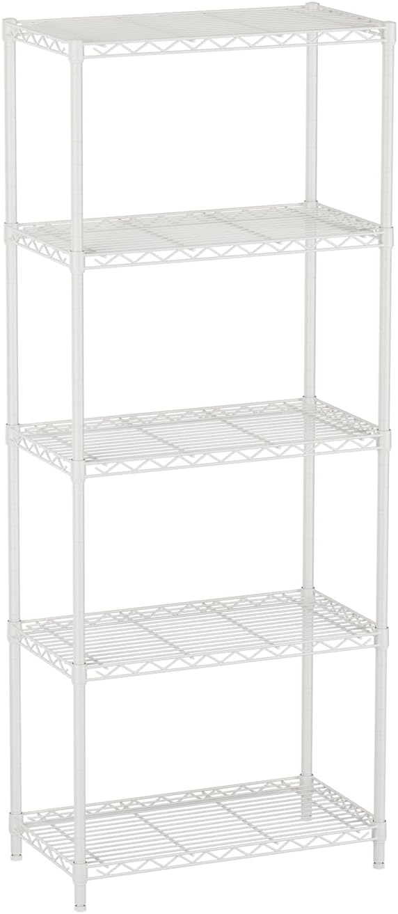 SINGAYE 5 Metal Shelves Wire Shelving Storage Shelf Adjustable Unit Pantry | 5 Tier Kitchen Laundry Room Organization Home Pantry Closet Bathroom Organizers Garage Rack 12" D x 22" W x 59" H White