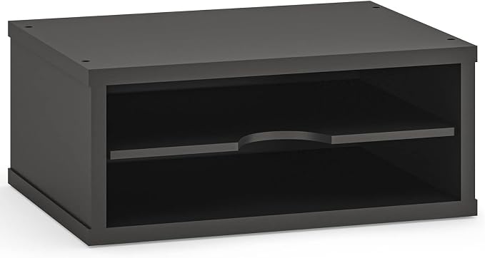 Ballucci File Organizer, 2-Tier Document Paper Sorter, Stackable Wood Desk Organizer Mail Holder, Monitor Stand with Storage Shelves, Black