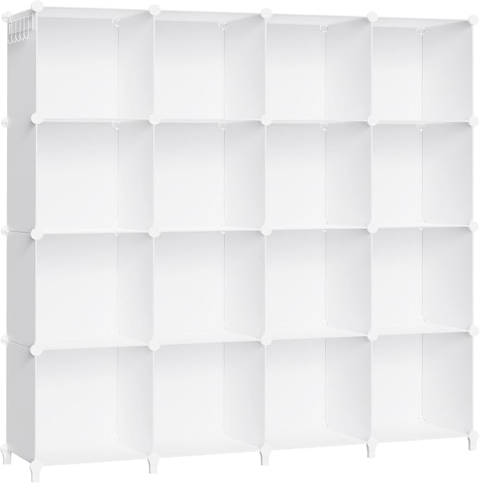HOMIDEC Closet Organizers and Storage, 16 Cube Storage Organizer, White | Portable Closet Organizer System Bookshelf Storage Cubes Shelves for Bedroom, Kids Room, Bathroom, Wardrobe, Clothes Rack