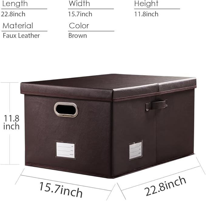 PRANDOM Collapsible Storage Box with Lid [1-Pack] Leather Fabric Foldable Storage Bin Organizer Container Basket Cube with Cover for Home Bedroom Closet Office Nursery Brown (22.8X15.7X11.8)