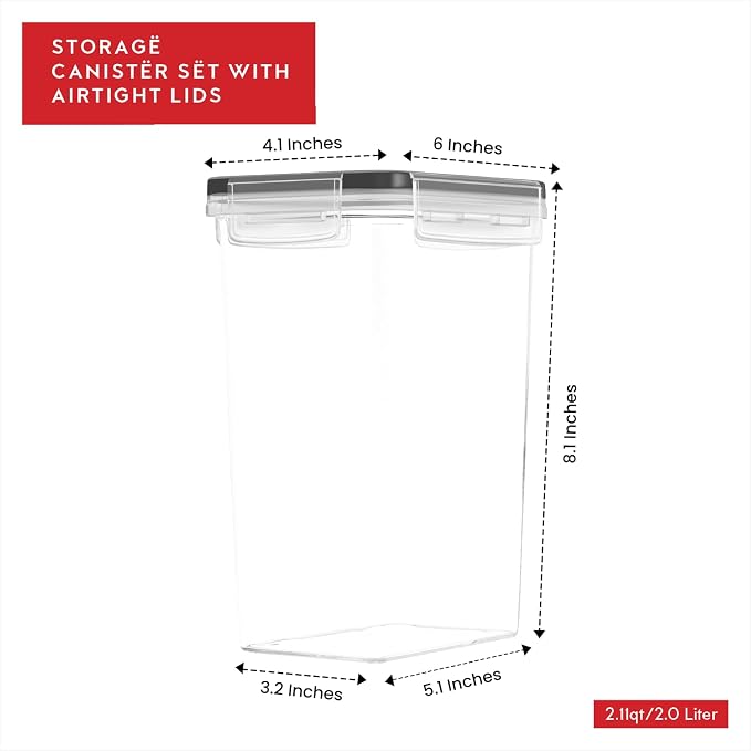 DWËLLZA KITCHEN Airtight Food Storage Containers Set of 6 Pieces 2L - Plastic BPA Free Kitchen Pantry Storage Containers - Dishwasher Safe - Include 8 Labels and Marker