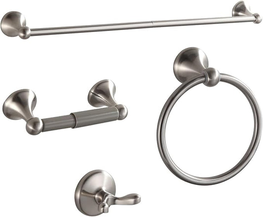 BGL Bathroom Accessories Set, Glossy Stain Nickel Expandable Towel Bar 4-Piece Bathroom Accessory Set Wall Mounted Towel Ring Robe Hook Toilet Paper Holder Towel Holder