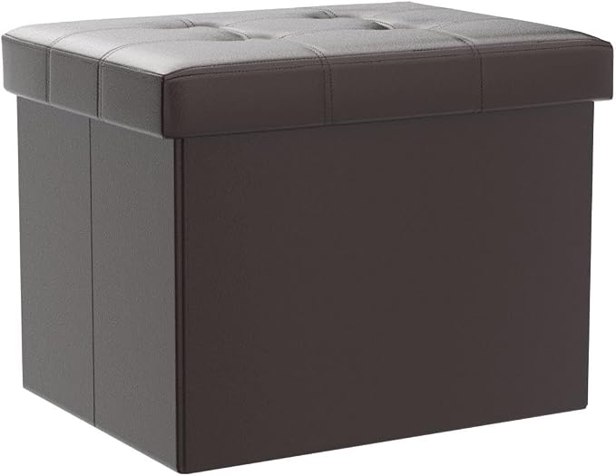 Bsketa 2PC Storage Ottoman, Folding Foot Stool with Thicker Foam Padded Seat Small Leather Storage Ottoman Bench Foot Rest for Living Room Foldable Coffee Table 17x13x13in,Brown | Ottoman with Storage, Thicker Foam Padded Seat, Living Room, Dorm, Bedro...