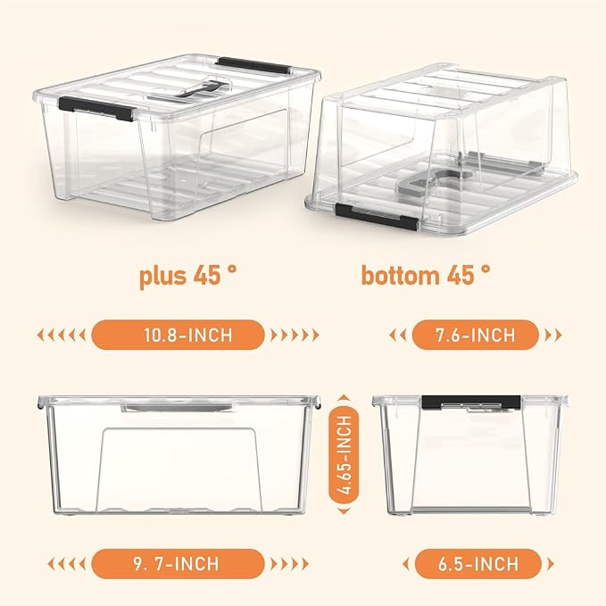8 Pack Clear Plastic Storage Bins with Lids and Handle, Small Stackable Latching Storage Boxes for Organization (5 Quart)