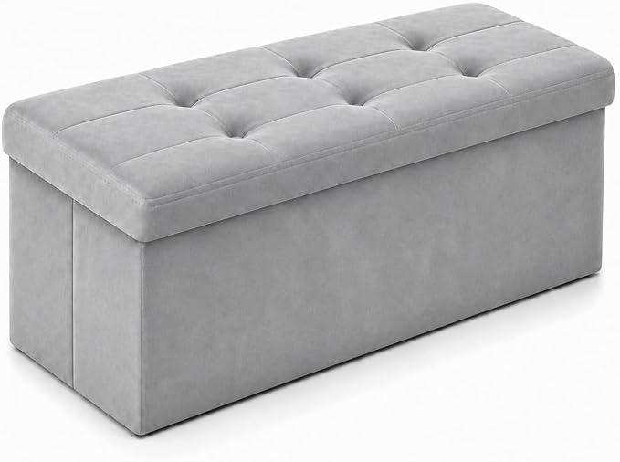 ALASDO 30 Inch Folding Storage Ottoman Bench with Hidden Storage, Velvet Storage Ottoman Foot Rest Stool, End of Bed Bench for Bedroom, Living Room, Entryway and Closet, Dark Gray