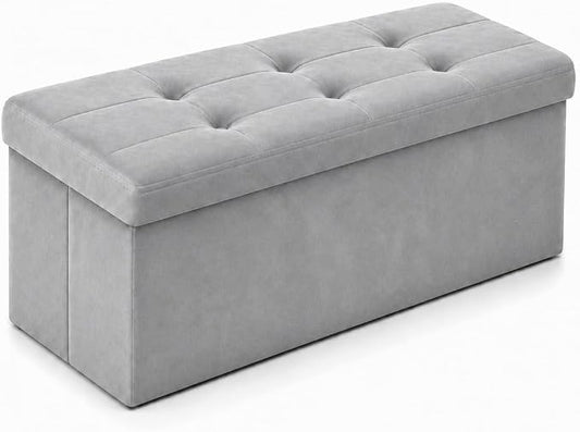 ALASDO 30 Inch Folding Storage Ottoman Bench with Hidden Storage, Velvet Storage Ottoman Foot Rest Stool, End of Bed Bench for Bedroom, Living Room, Entryway and Closet, Dark Gray