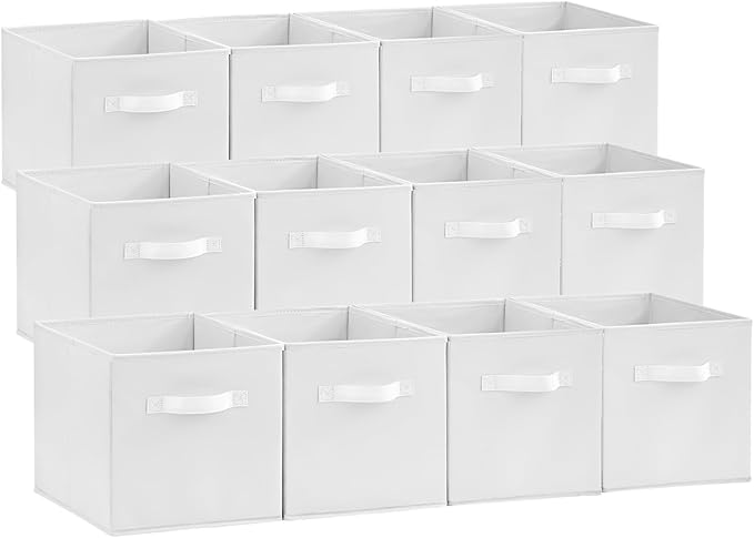 Lifewit Storage Cubes, Foldable Decorative Fabric Storage Baskets for Organizing Home Organizers with Handles for Shelves, Closet, 11 Inch Bins, 18L White, 12 Packs