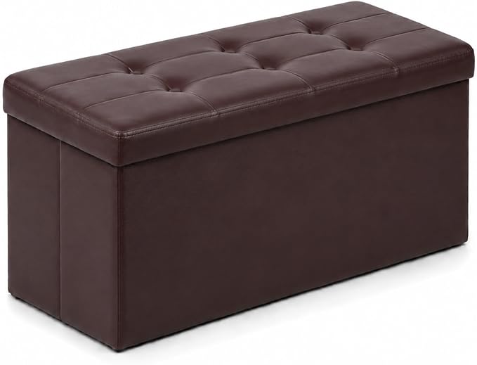 ALASDO 30 Inch Folding Storage Ottoman Bench with Hidden Storage, PU Leather Ottoman Foot Rest Stool, End of Bed Bench for Bedroom, Living Room, Entryway and Closet, Brown